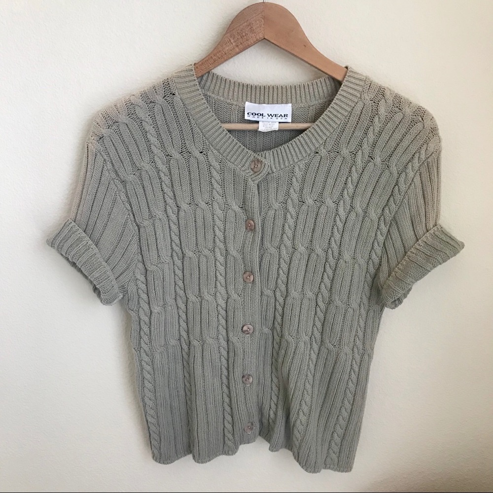 VINTAGE 100% cotton beige short sleeve cardigan